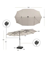 Gymax Outdoor 15' Double-Sided Patio Umbrella 48 Solar Led Lights Crank & Base Wine