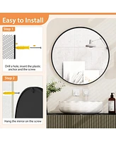 Slickblue 24" Black Circle Bathroom Mirror with Explosion-proof Film