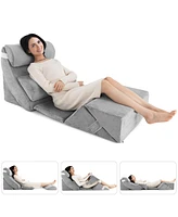 Slickblue 7 Pieces Bed Wedge Pillow Set with Memory Foam and Washable Cover-Gray