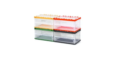 Slickblue 4 Pack Collapsible and Stackable Plastic Storage Bins with Attached Lid