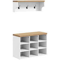 Modern White Coat Rack & Shoe Bench Set