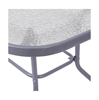 Emma+Oliver Tala Patio Table With Tempered Glass Top With Umbrella Hole And Steel Frame