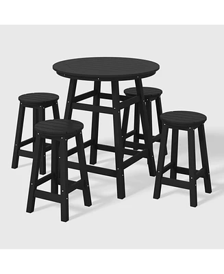 WestinTrends 5-Piece Hdpe Outdoor Patio Dining Bar Bistro Table Set with Counter High Round Stools