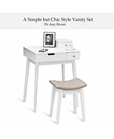 Sugift Vanity Dressing Table Set Flip Mirror Desk Furniture Stool