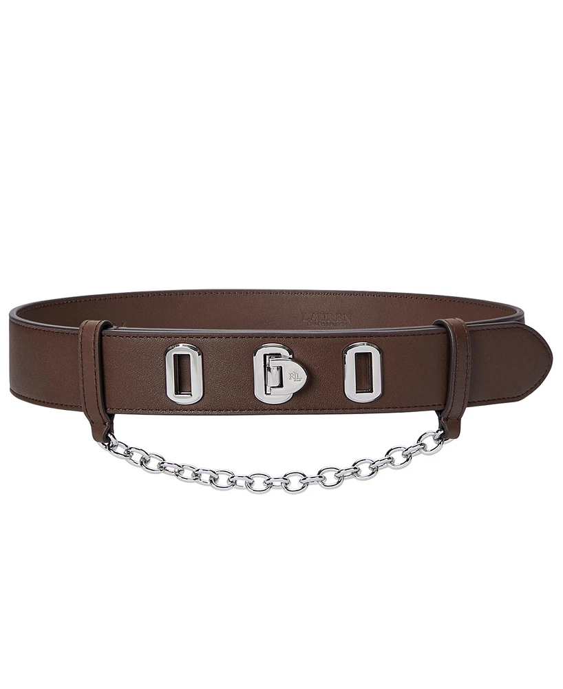 Lauren Ralph Women's Logo Flip-Lock Chain-Embellished Wide Leather Belt