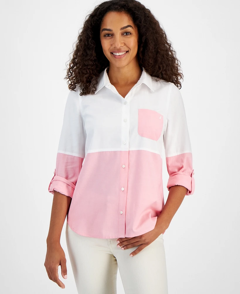 Nautica Jeans Women's Colorblock Button-Front Shirt