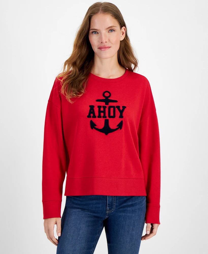 Nautica Jeans Women's Ahoy Anchor Crewneck Sweater