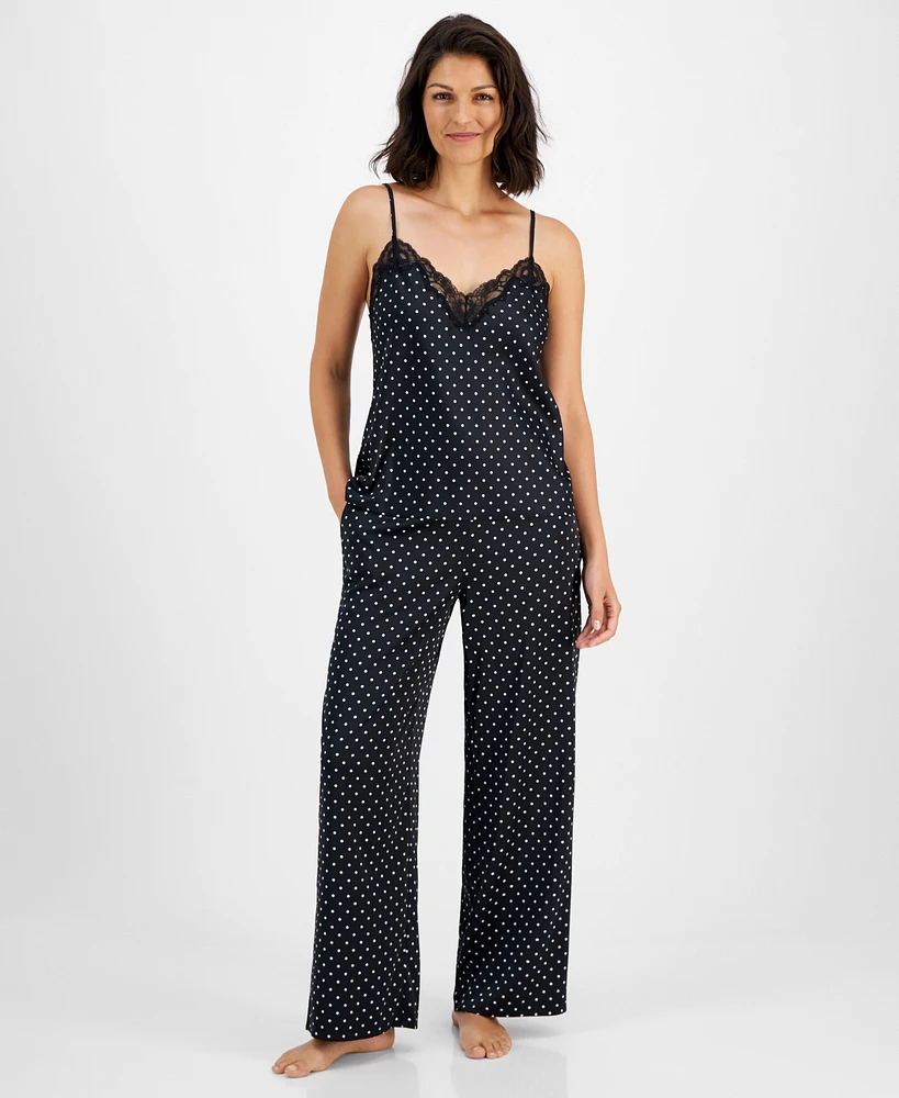 I.n.c. International Concepts Women's Lace-Trim Dotted Tank Top & Pajama Pants Set, Created for Macy's