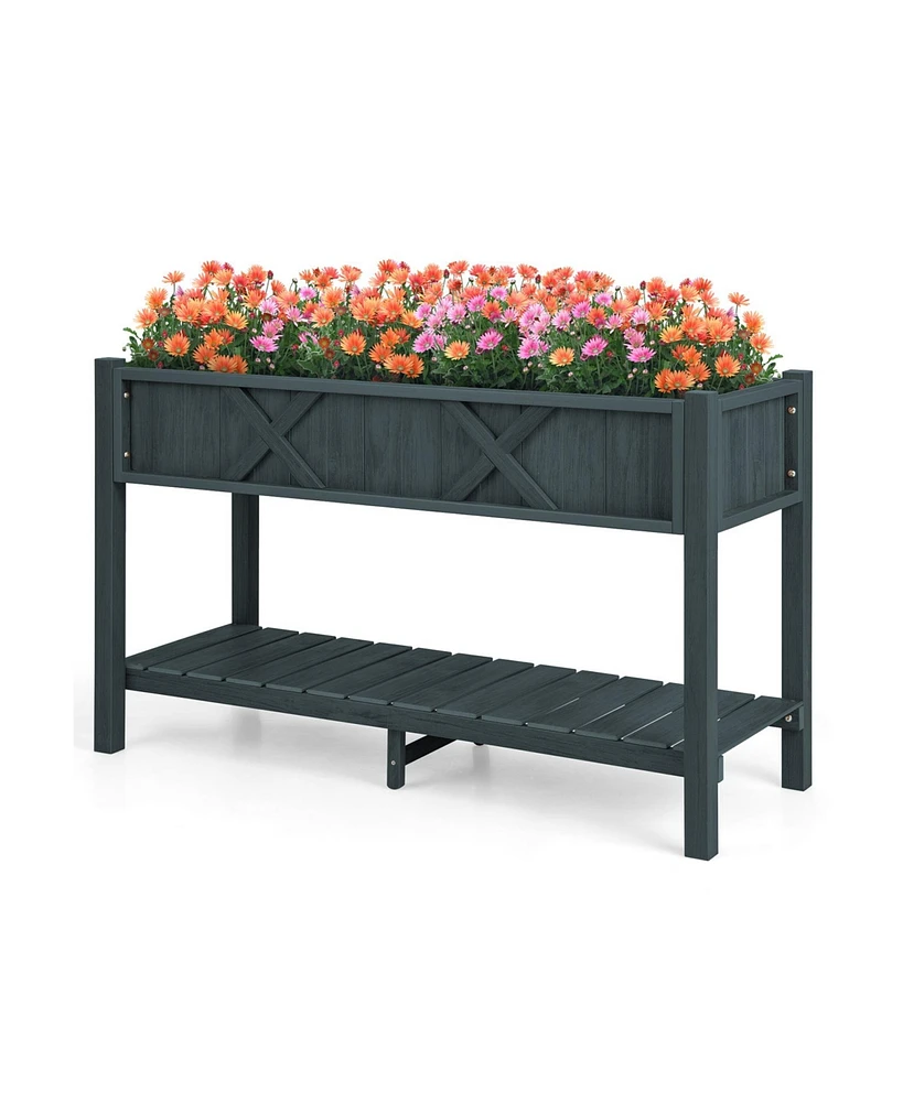 Slickblue Poly Wood Elevated Planter Box with Legs Storage Shelf Drainage Holes