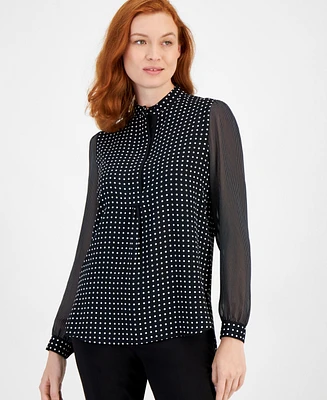 Anne Klein Sheer Dot-Print Blouse