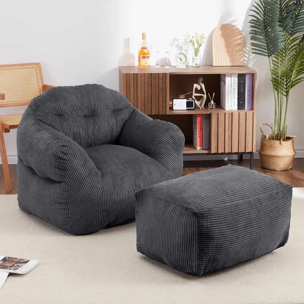 Caromio Velvet Bean Bag Sofa Chair with Ottoman High-Density Foam Stuffed