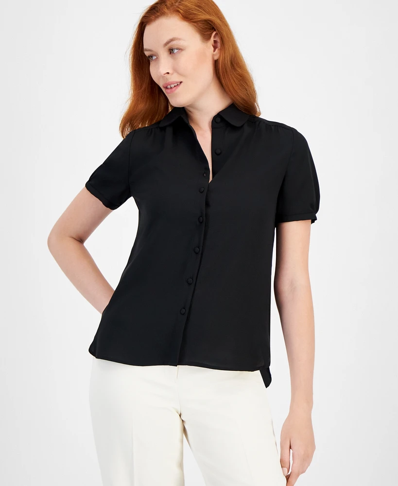 Anne Klein Cap-Sleeve Button-Up Blouse