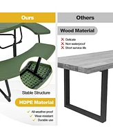 Outdoor 8-person Round Picnic Table Bench Set with 4 Benches & Umbrella Hole