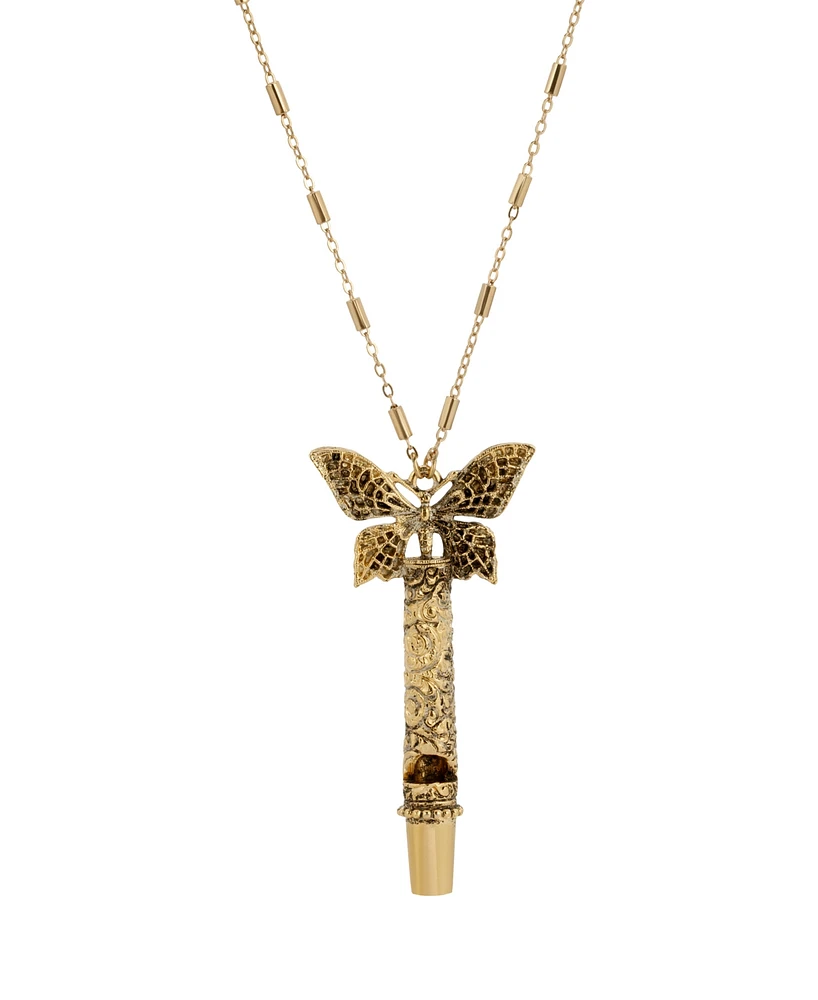 2028 Gold-Tone Whistle Butterfly Pendant Necklace