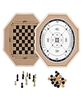 Family Games America Rustik 3-In-1 Deluxe Crokinole, Checkers Chess