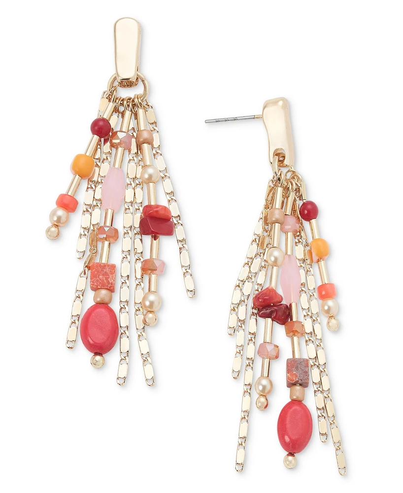 Style & Co Gold-Tone Mixed Bead Fringe Chandelier Earrings, Created for Macy's