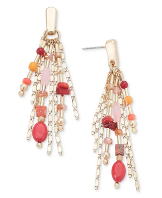 Style & Co Gold-Tone Mixed Bead Fringe Chandelier Earrings, Created for Macy's