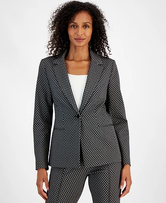 T Tahari Women's Printed Notched Collar One-Button Blazer