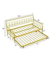 Twin Size Golden Metal Daybed with Trundle and Lockable Wheels-Twin Size