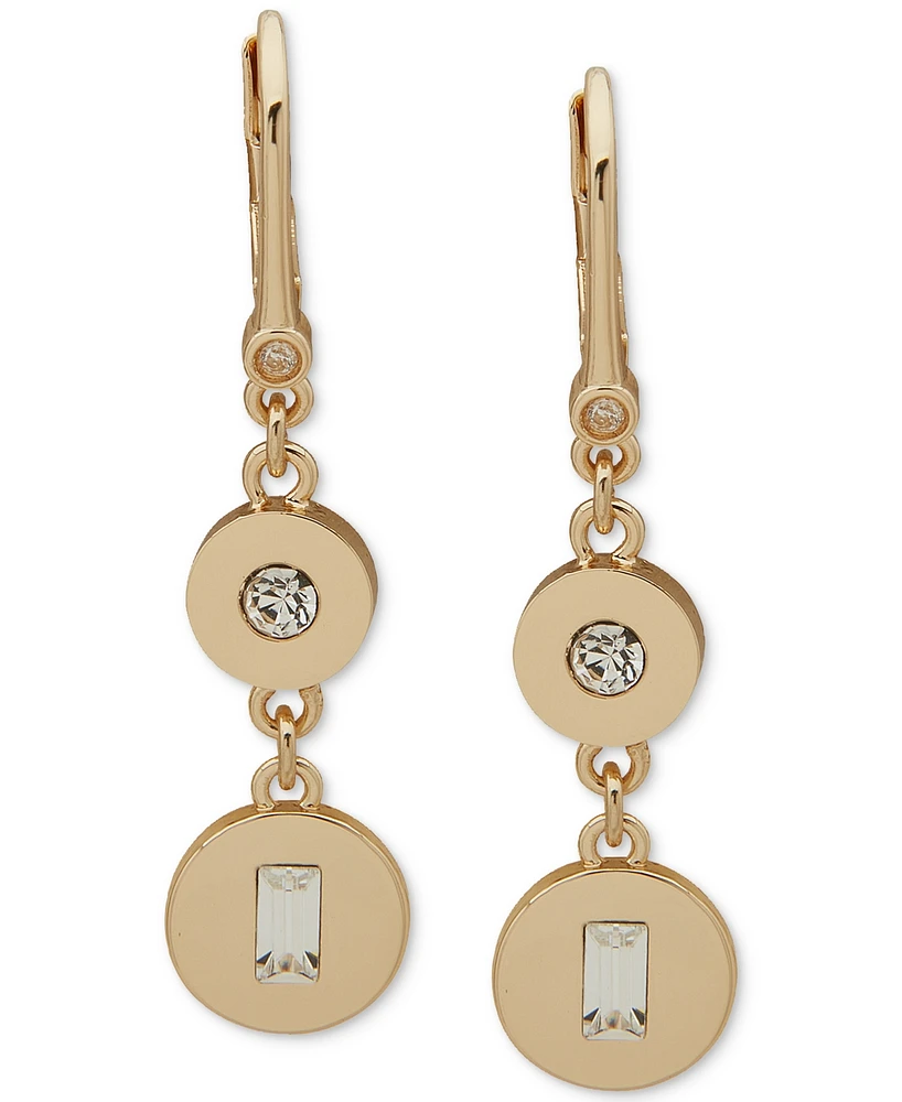 Dkny Gold-Tone Crystal Disc Double Drop Earrings