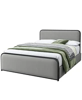 Streamdale Furniture Modern Metal Bed Frame with Curved Upholstered Headboard and Footboard Bed with 4 Storage Drawers, Heavy Duty Metal Slats, Queen