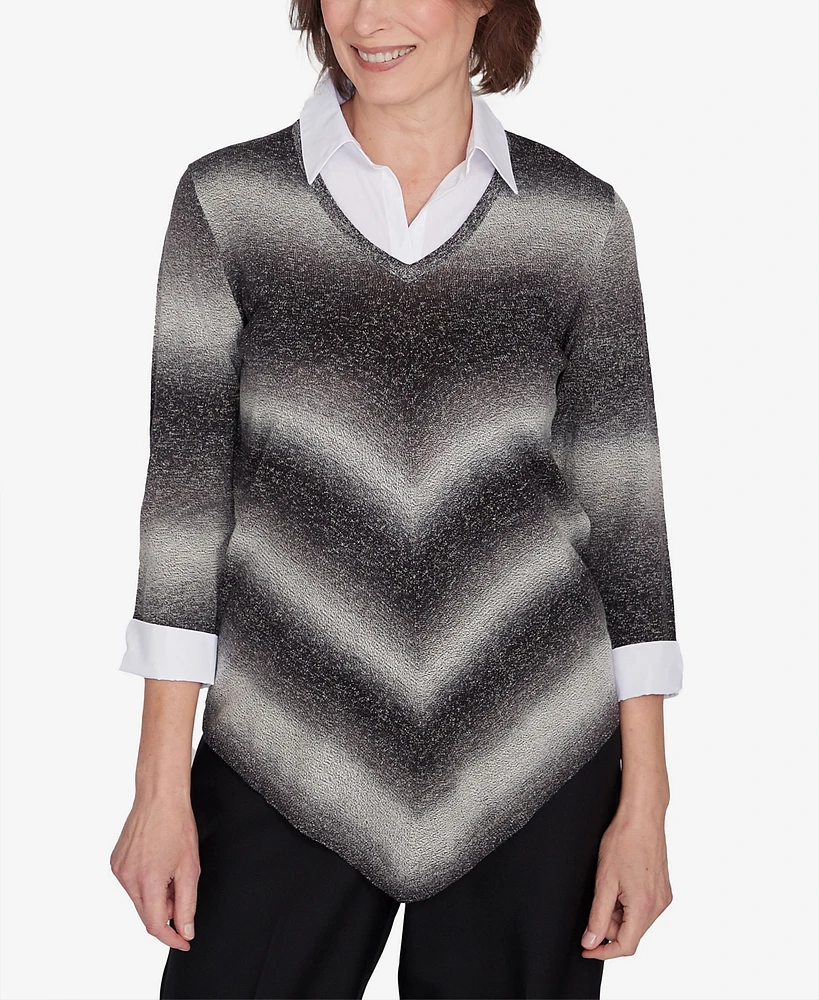 Alfred Dunner Classic Chevron Ombre Woven Sweater