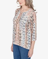 Alfred Dunner Classic Vertical Animal Print Top with Necklace