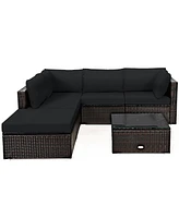 Costway 6PCS Outdoor Patio Rattan Furniture Set Cushioned Sectional Sofa