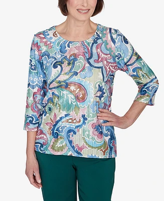 Alfred Dunner Classic Scroll Multicolored Patterned Top