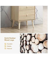 Inolait 2-Drawer Nightstand Beside End Side Table with Rubber Legs