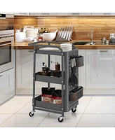 Sugift 3-Tier Utility Storage Cart with Diy Pegboard Baskets-Gray