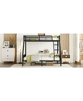 Twin Xl Over Queen Metal Bunk Bed with Ladder and Slats Support for Adults Teens, Black