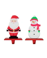 Glitzhome Set of 2 Christmas Epoxy Resin Santa Snowman Stocking Holder