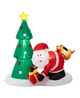 Glitzhome 6.5FT Lighted Dog Bites Santa Inflatable Decor