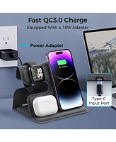 Alpha Digital 3-in-1 Leather 18W Wireless Charger - SmartPhone, Earbuds & SmartWatch