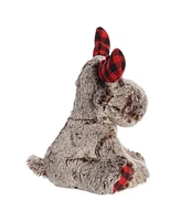 Aurora Small Buffalo Plaid Moose Holiday Festive Plush Toy Brown 9"