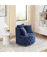 Streamdale Furniture Plush Velvet Swivel Accent Chair with Tufted Cushion and Caster Wheels