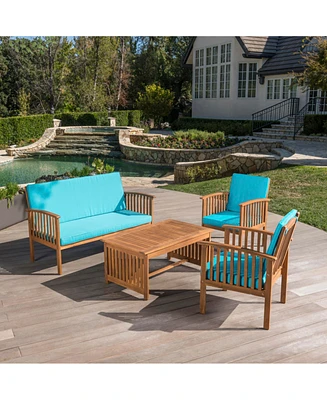 Simplie Fun Stylish Acacia Wood Outdoor Chat Set with Water-Resistant Cushions