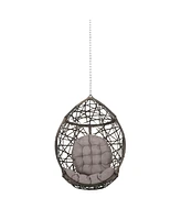 Simplie Fun Cozy Woven Rattan Hanging Teardrop Chair with Plush Cushions