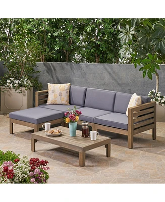 Simplie Fun Stylish Outdoor Sofa Set Acacia Wood Frame, Water-Resistant Cushions