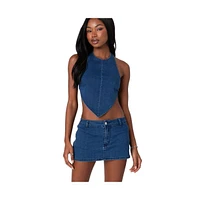 Edikted Women's Sydnie Denim Open Back Top - Dark