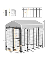 Streamdale Furniture Spacious Outdoor Dog Kennel with Protective Roof and Sturdy Steel Frame