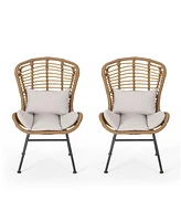 Simplie Fun Modern Woven Rattan Chair with Angled Legs and Water-Resistant Cushions