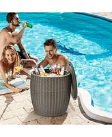 Patio 4-in-1 Rattan Cocktail Table – Multi-Functional Cool Bar, Side Table & Storage