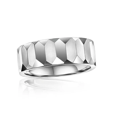 Metallo High Polished Faceted Tungsten Ring