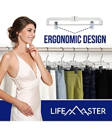 Lifemaster 12 Pcs. 14 inch Clear Plastic Skirt Hangers with Adjustable Clips - Space-Saving Closet Organizer, 360° Swivel Hook