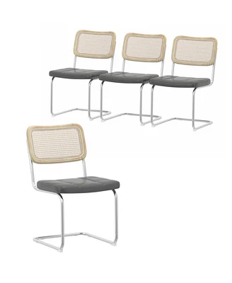 Simplie Fun 4 Leather Dining Chairs - High-Density Sponge, Rattan - for Dining, Living, Bedroom