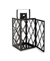 Modern Stainless Steel and Tempered Glass Lantern with X-Frame Design