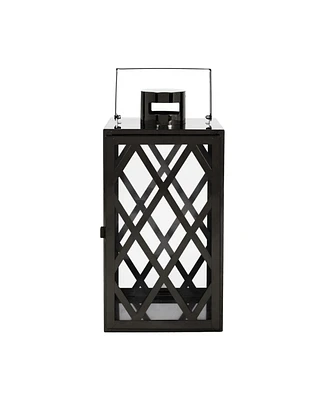 Simplie Fun Modern Stainless Steel and Tempered Glass Lantern with X-Frame Design