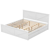 King Size Wooden Platform Bed with Four Storage Drawers and Support Legs, Gray